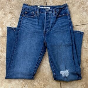 Levi's High Rise Wedgie Straight Distressed Blue Jeans